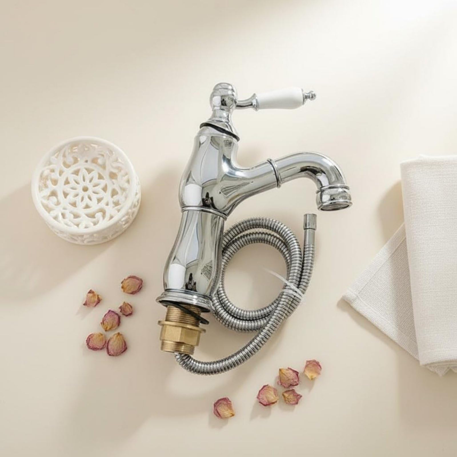 Miscelatore Lavabo Rubinetto Lavandino Rubinetteria Bagno con Miscelazione Calda Fredda Cartuccia Ceramica Testata Fino a Molti Cicli Funzionamento, Oro Zirconio, Estraibile