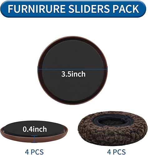 Miniatura 2 de Deslizadores de muebles, deslizadores de muebles multisuperficie para alfombras y suelos de madera dura, paquete de 4 unidades de 3 12 pulgadas para