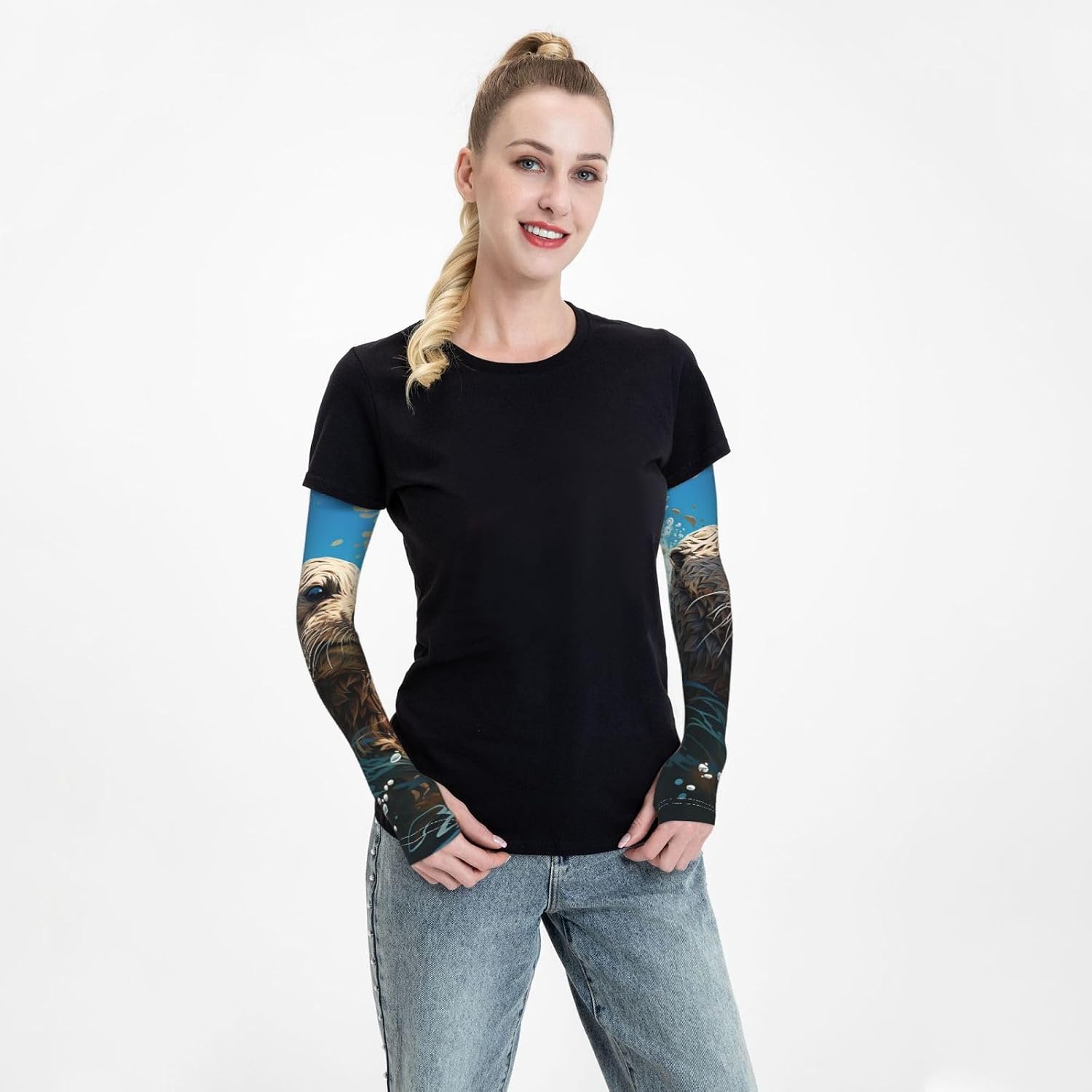 Arm Sleeves Cooling UV Sun Sleeves for Men & Women | Sea Otter Uv Sleeve Sun Protection Sports Compression Upf 50+|Breathable|Tattoo Cover Up|Outdoor Work
