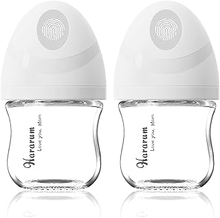 Babyflache aus Glas, Anti-Kolik Babyflaschen für Neugeborene,ab 0+ Monate, mit Sauger Größe 0, Extra langsamer Fluss aus Silikon, 80ml, 2er Pack - Weiß