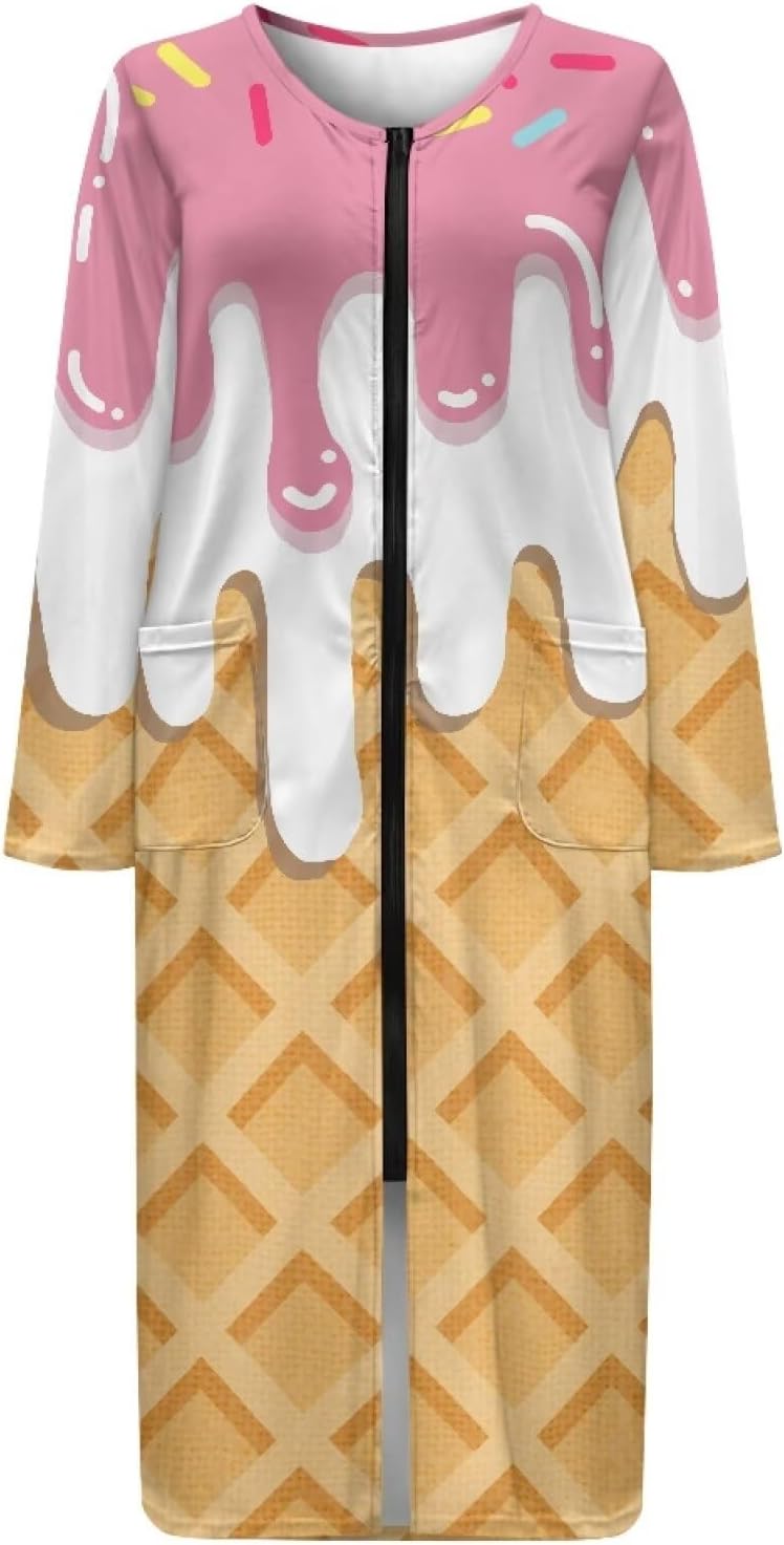Nights Ladies Sleepwear Zip Up Oversized Nightgowns Crewneck Sleepshirts Lounger Dress Duster Robe with Pockets
