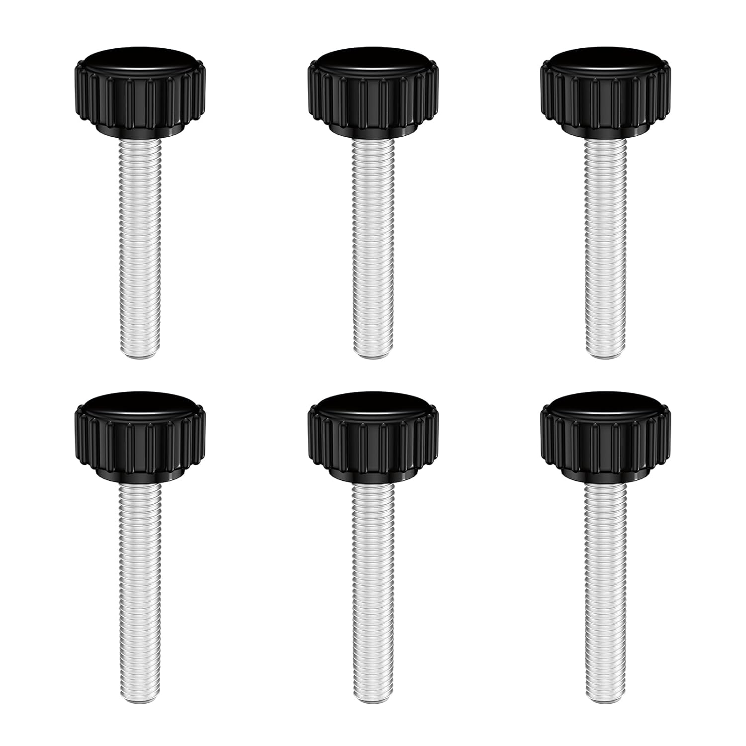 MewuDecor M5 x 15mm Threaded Knurled Thumb Screws, Round Plastic Clamping Knobs Grip Thumbscrew Bolts, Carbon Steel, Black, 6 PCS