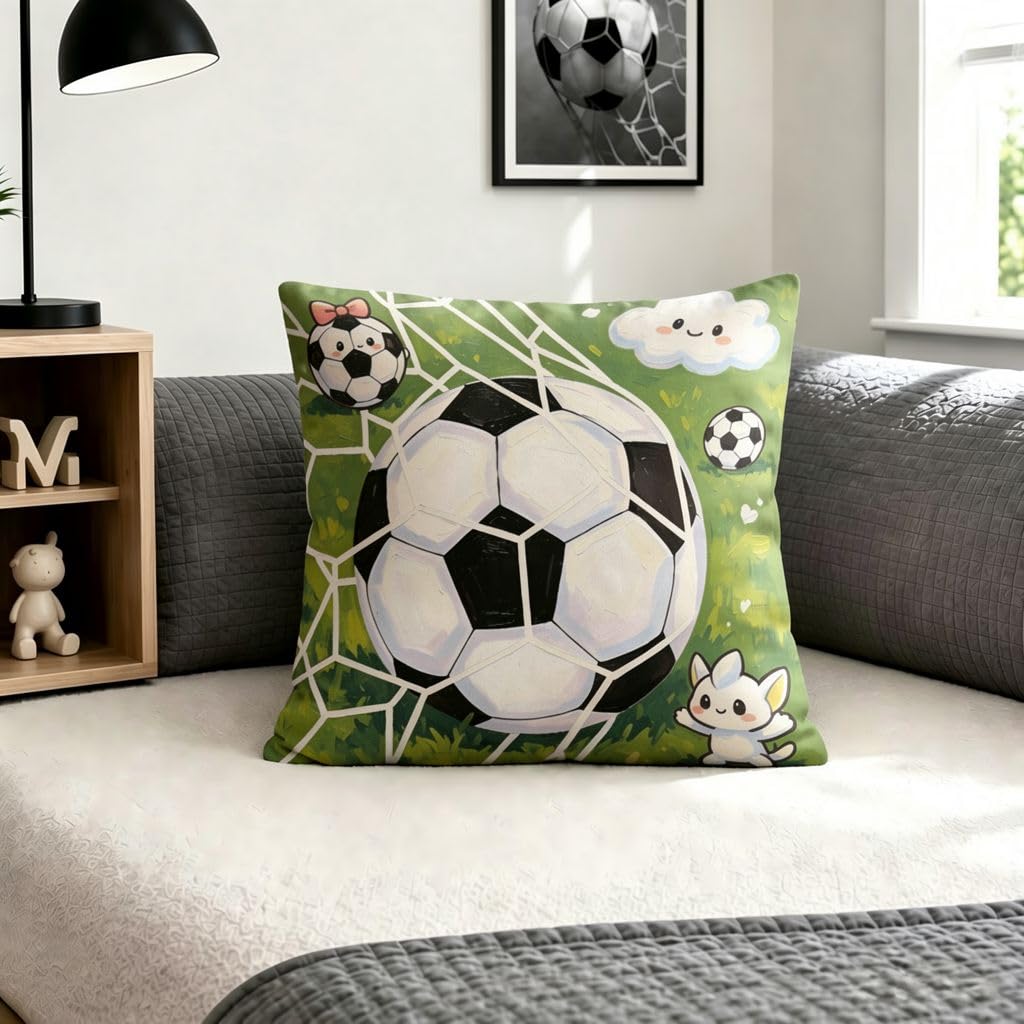 Cute Soccer Goal Net Throw Pillow Covers Decorative Cushion Covers-18x18