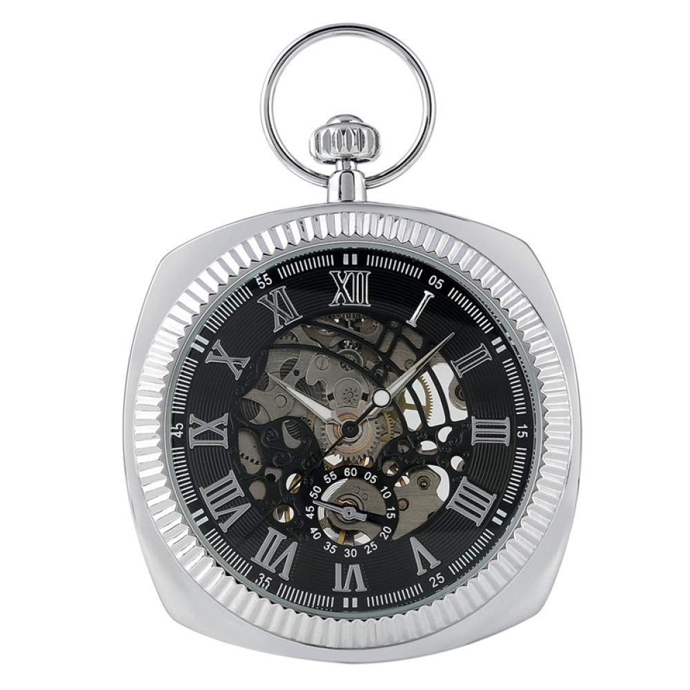 Reloj De Bolsillo Vintage,Antiguo Negro Plata Oro Mecánico Reloj De Bolsillo Único Cadena Cuadrada De Mano Sinuosa Reloj De Alto Grado Coleccionables De Arte