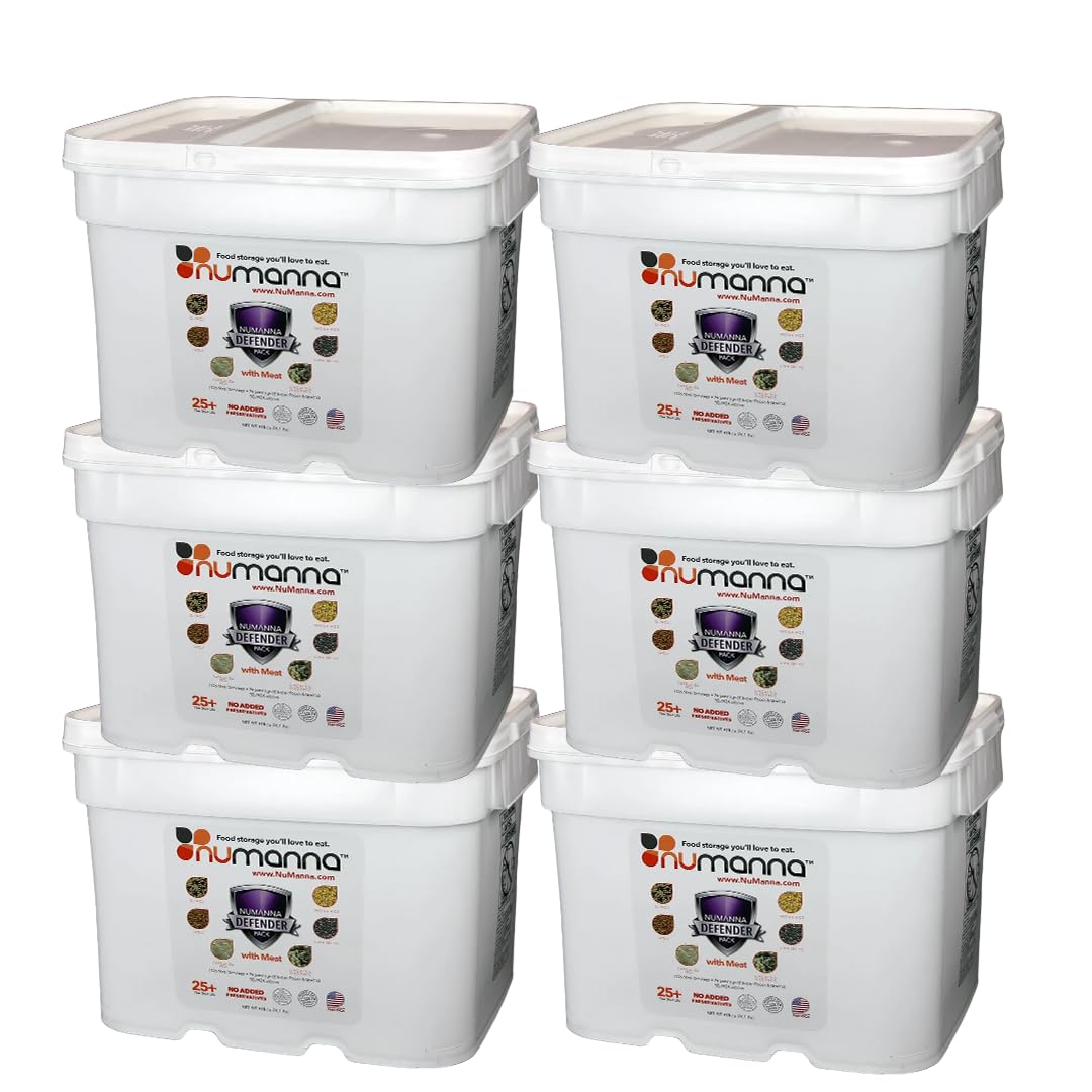 Numanna Defender Pack with Meat Bucket 1 296 Servings 6-Months Emergency Food Supply with Protein Easy-to-Prepare Survival Meals