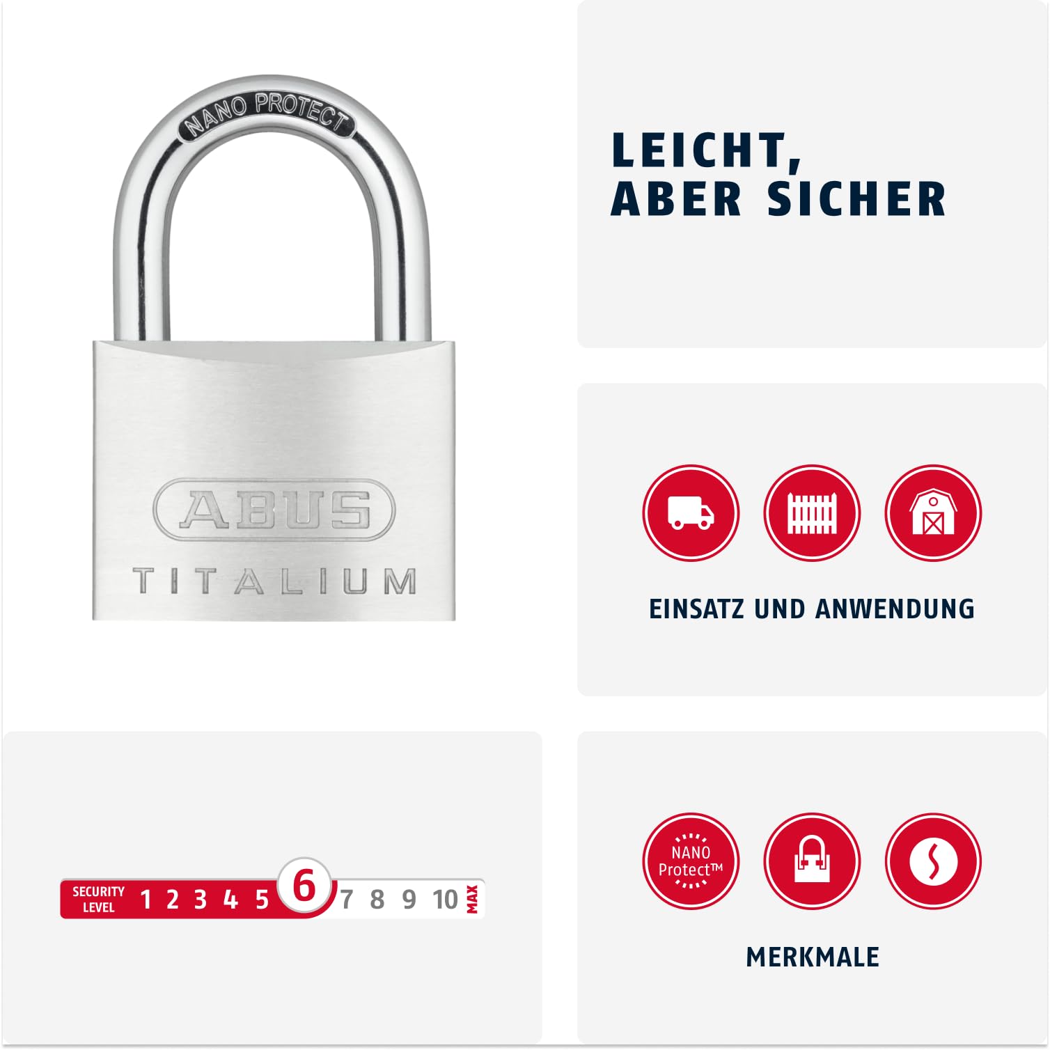 ABUS Lucchetto Titalium 64TI/60 - Lucchetto Da Cantina Con Corpo In Alluminio Speciale - Arco In Acciaio Temprato - Livello Di Sicurezza ABUS 6