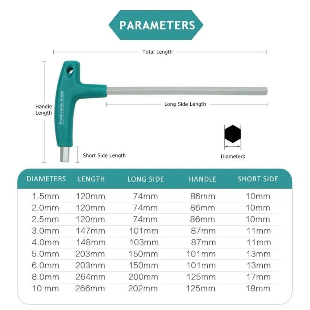 6/9 Piece T-Handle Allen Key Wrench Set con sacchetto di stoccaggio, Hexagon Screwdriver Kit per la riparazione domestica(6Pcs)