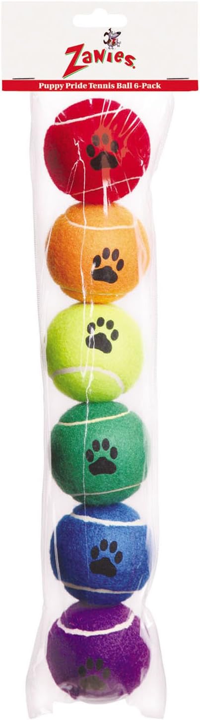 Zanies Puppy Pride Tennis Balls for Dogs, 6-Pack – 2.5-Inch Diameter Tennis Balls Match the Rainbow Pride Flag Colors