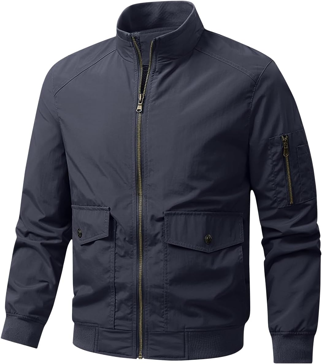 Eisctnd Men's Lightweight Windbreaker Jacket with Pockets Full Zip Casual Outerwear for Spring Fall