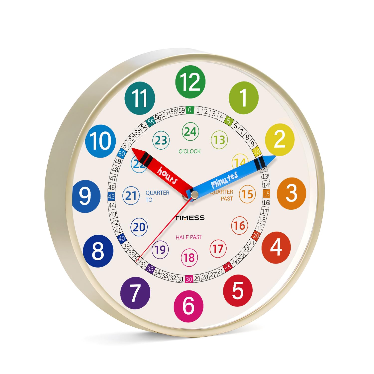 Horloge murale silencieuse 25,4 cm dorée à piles pour maison et bureau TIMESS