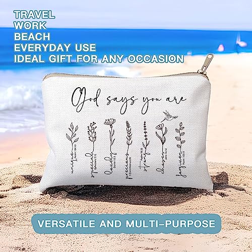 God Says You Are Cosmetic Bag, Christian Makeup Bag Bible Verse Floral Bible Verse Makeup Case for Women, Inspirational Cosmetic Bag, Sister Gifts, Affirmations Gifts (God says you are...)2