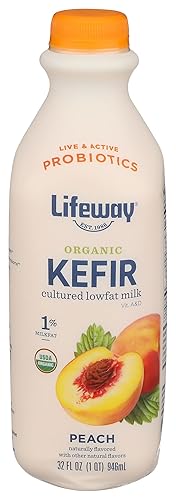 Lifeway Kéfer orgánico bajo en grasa, melocotón, 32 onzas, 0.39 oz de proteína, 12 cultivos activos vivos