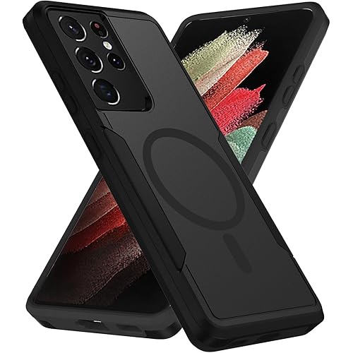 Teayoha for Samsung Galaxy S21 Ultra Case,[Compatible with Magsafe] [Military Grade Drop Tested] Shockproof Magnetic Tough Rugged Protective Phone Case -6.8 inch (Black)