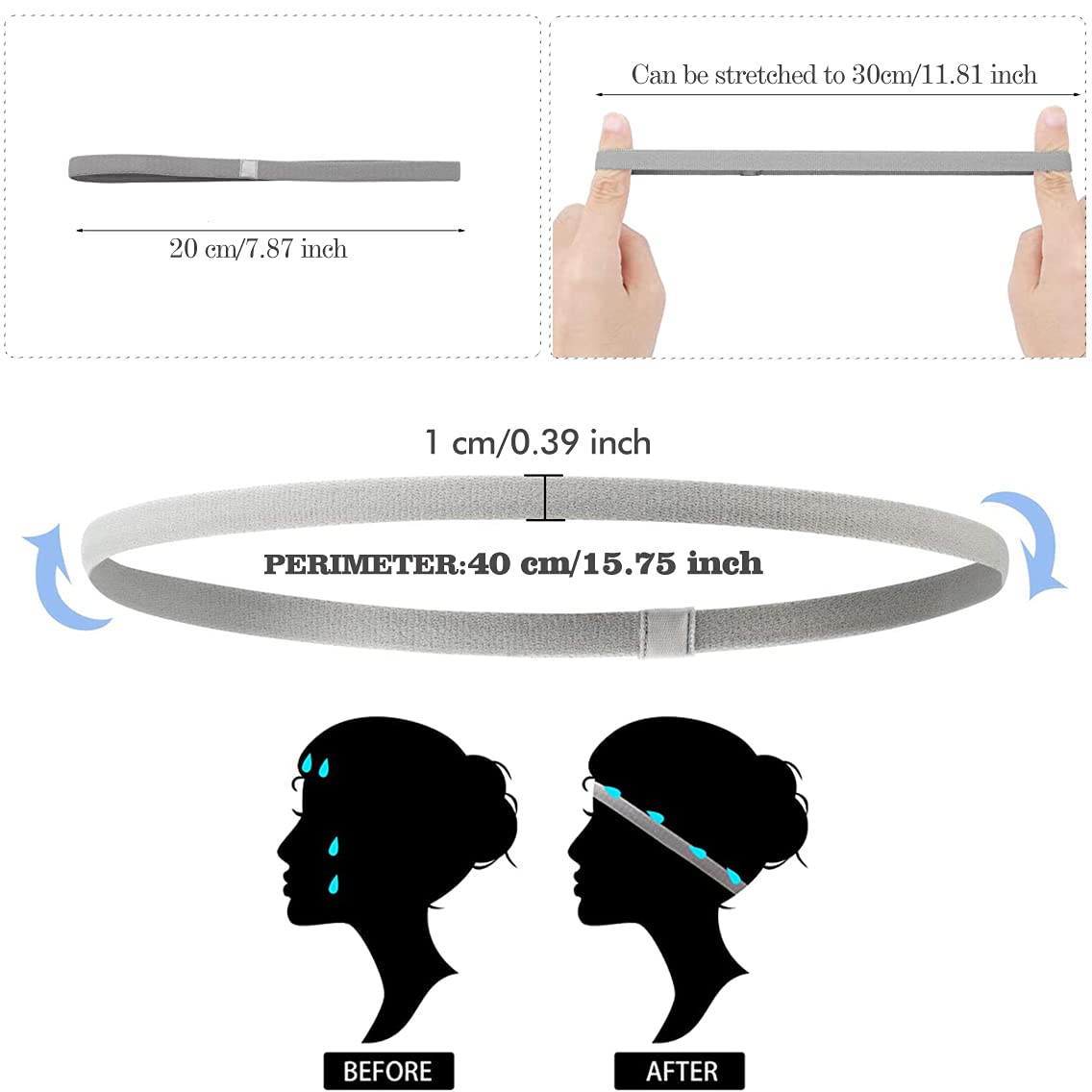 ZOCONE Sportiva Fasce per Capelli Sottile, 8/12 PCS Sportiva Fascia Capelli Sottile Sport Fascia Capelli Antiscivolo per Uomo e Donna,Ideale per Sport/Tennis/Yoga/Bicicletta/Fare Jogging Ecc