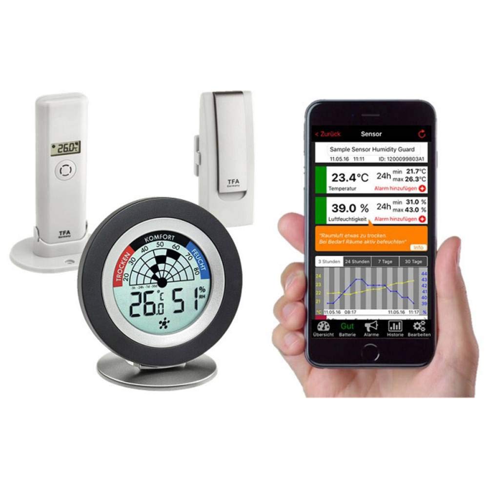 TFA Dostmann Cosy Radar Weatherhub Set zur Raumklimaüberwachung, 31.4008.02, mit Thermo-Hygro-Sender, Lüftungsempfehlung