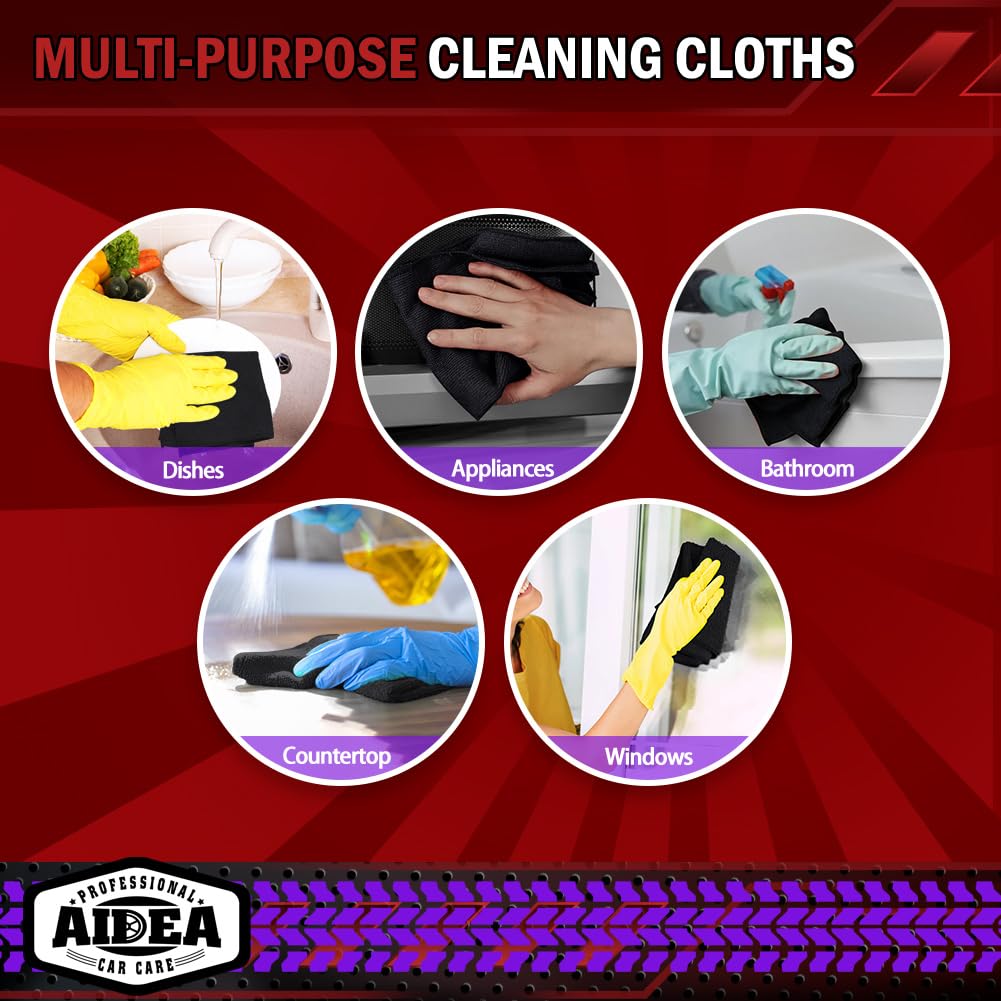 AIDEA Microfiber Cleaning Cloth Black 50PK Microfiber Towels for Cars Premium Car Cloths Dusting Cloth Lint Free Cleaning — view 7