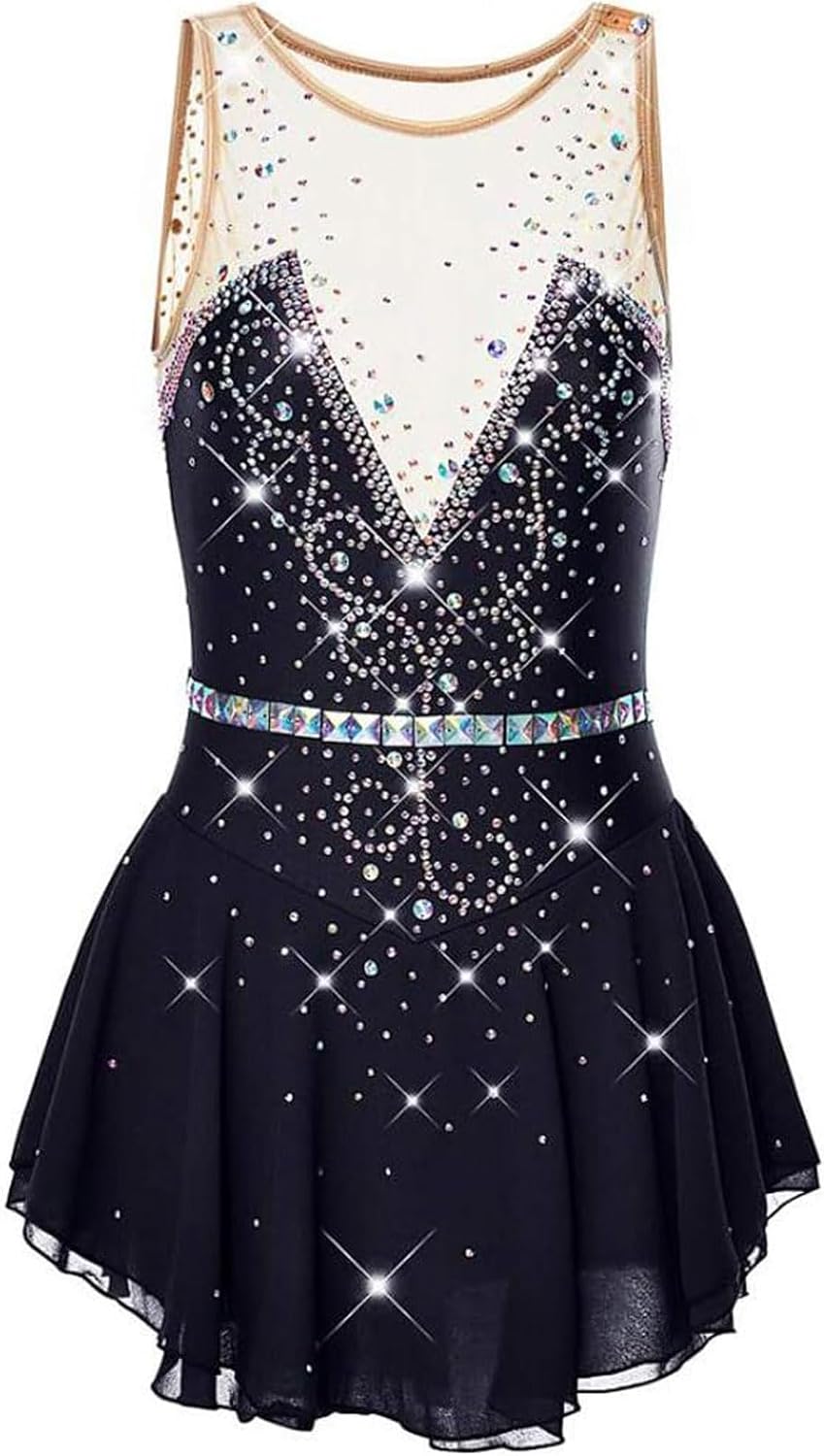 Professional Figure Skating Dress for Girl Handmade Gymnastics Performance Costume Rhinestone Ice Dancing Clothing
