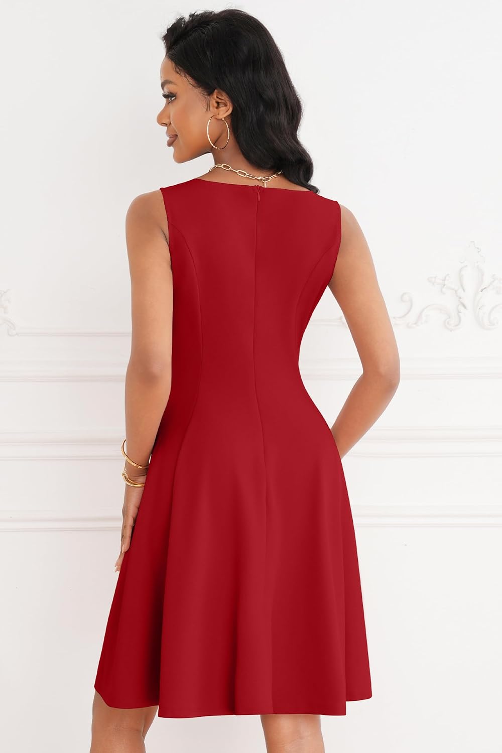 Nmoder Women's Sleeveless A-Line Fit and Flare Little Short Dress Summer Crewneck High Waist Mini Party Dresses - Image 5