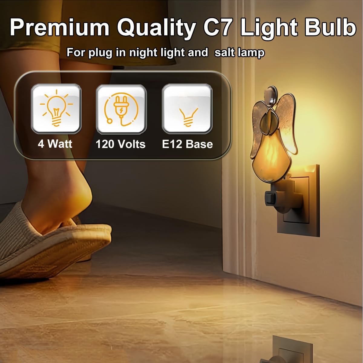 Night Light Bulbs,E12 Candelabra Base,4 Watt/C7/120V Decorative Bulb,Warm White,6 Pack
