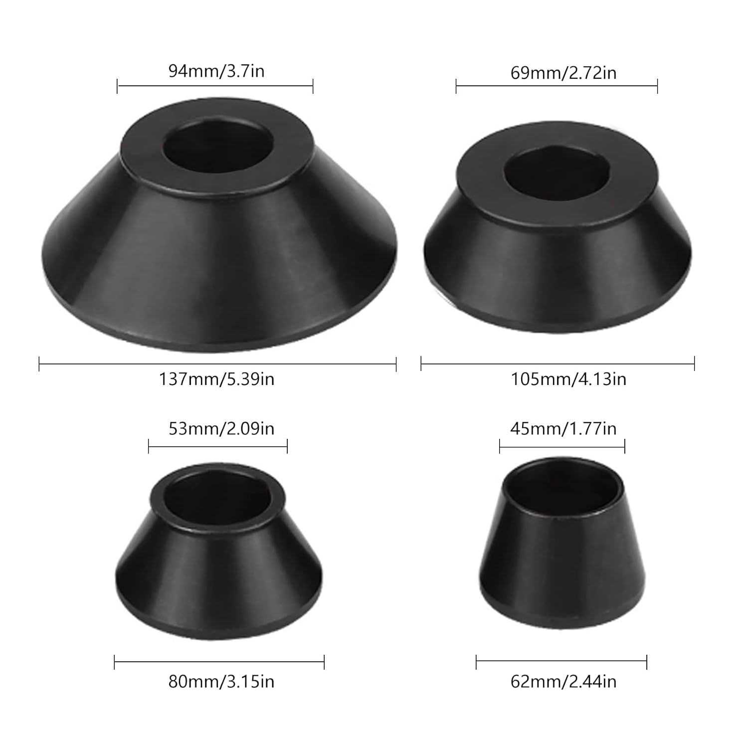 Gdrasuya10 Tire Balancer Cones Set,4pcs Wheel Balancer Adapter Cones Standard Taper Cone Kit Standard 40mm Shaft Coats 1.77" to 5.39"