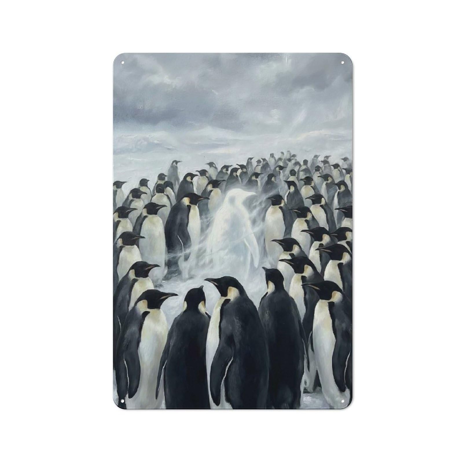 Junmoney Style-12 Ghostly Penguin In A Colony Vintage Metal Wall Decor 30X20cm, Tin Wall Sign For Restaurant, Kitchen, Counter Or Breakfast Nook