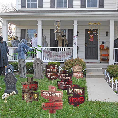 FUNNISM 6 Pack Halloween Decorations Yard Signs with Stakes, Scary Halloween Graveyard Beware Signs Party Decor Props, Creepy Lawn, Sidewalk, Garden, Porch, Yard Warning Signs Outdoor Halloween Decor - Thumbnail 5