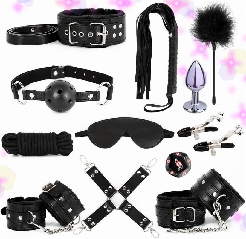 QiKKago BDSM Menotte Noir 12 PièCes Accessoire VêTements Set De Remise en Forme, Matelas Luxueux, Convient à Tous Les Types De Lits - H7