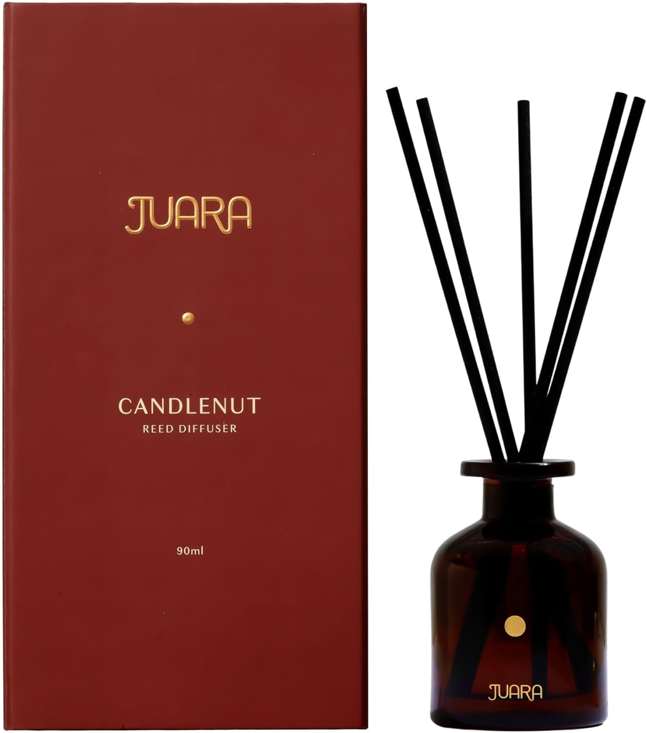JUARA Candlenut Reed Diffuser Set 90ml - Indonesian Home Fragrance with Natural Reed Sticks - Long-Lasting Room Scent for Living Room, Bedroom & Bathroom, 3 oz