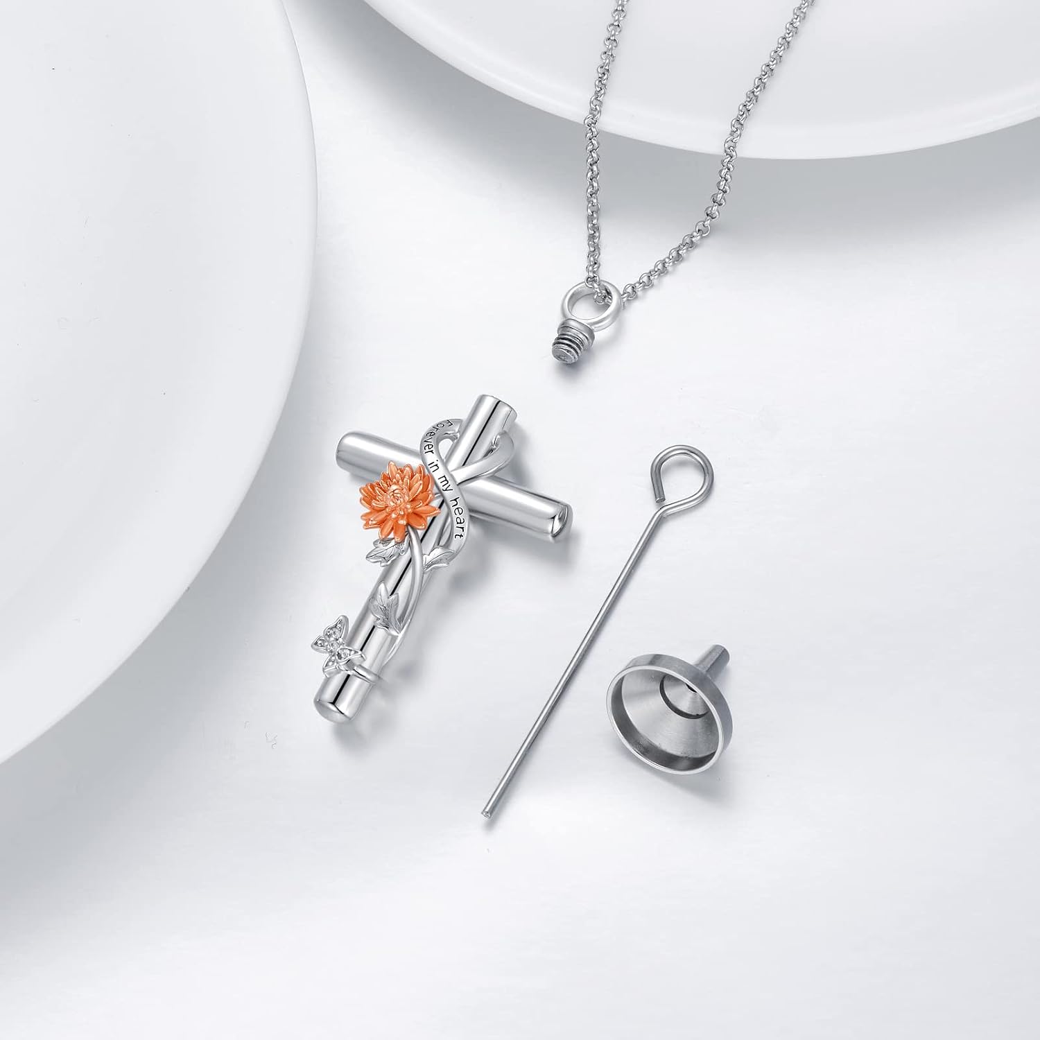 Cross Urn Necklaces for Ashes Sterling Silve 12 Month Birth Flower Cremation Jewelry for Ashes Urn Pendant Keepsake Memorial Pendant Necklace for Ashes for Human Women Pet
