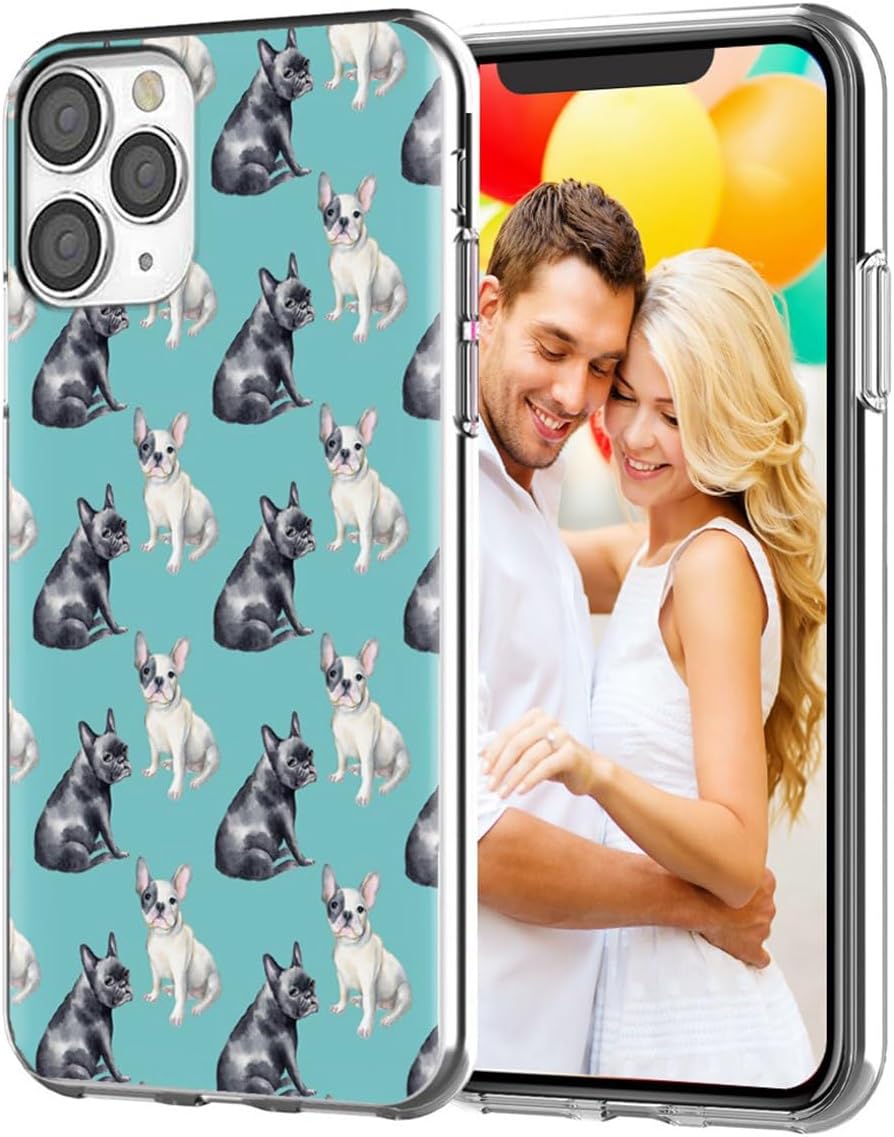 for iPhone 12 Case,for iPhone 12 Pro Case, Full Protective Shockproof Slim Soft TPU Clear Case Cover for Girl Women Men iPhone 12/12 Pro,Cute Cartoon Animal Pet Dog Puppy French Bulldog Blue