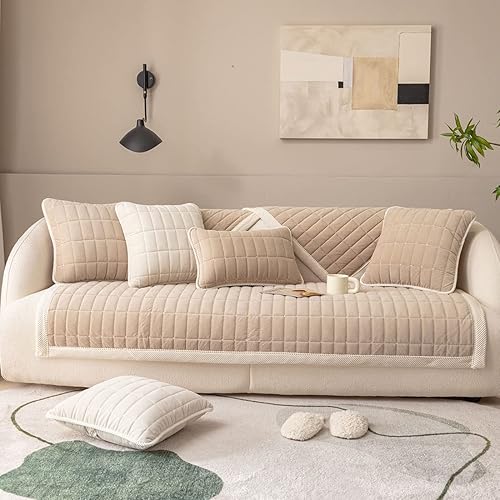 Miniatura 3 de vctops Funda acolchada de felpa de terciopelo para sofá, súper suave, antideslizante, funda para sofá seccional, protector de muebles para perros,