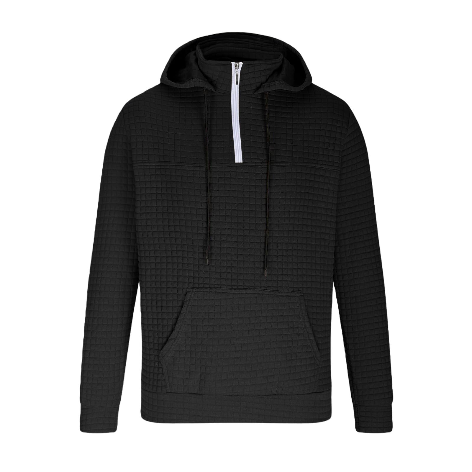 Sudaderas Hombres con Capucha Sudadera Y Cremallera para Hombre, A Cuadros, De Manga Larga, Cómoda, Uso Diario, Informal, Viajes Tops Rojos (Black, L) Ropa Gimnasio Hombre Muscle Fit