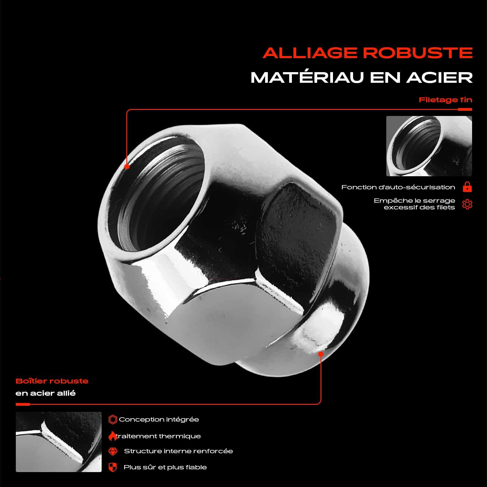 Frankberg 5 écrous de roue | Compatible avec: Juke F15, Primera Hatchback P11, Primera Traveller WP11, Primera P11, Pathfinder III R51, Feuille ZE0