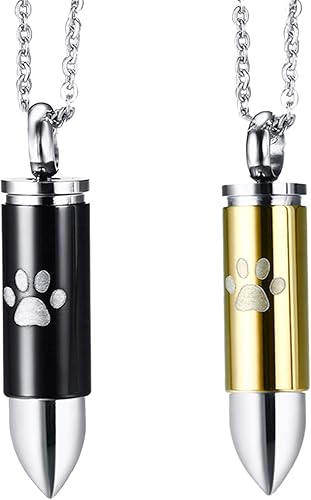 2PCS Cremation Jewelry for Ashes for Pet Dog Cat Paw Print Pendant Urn Necklace for Ashes for Men Stainless Steel Memorial Necklace Cremation