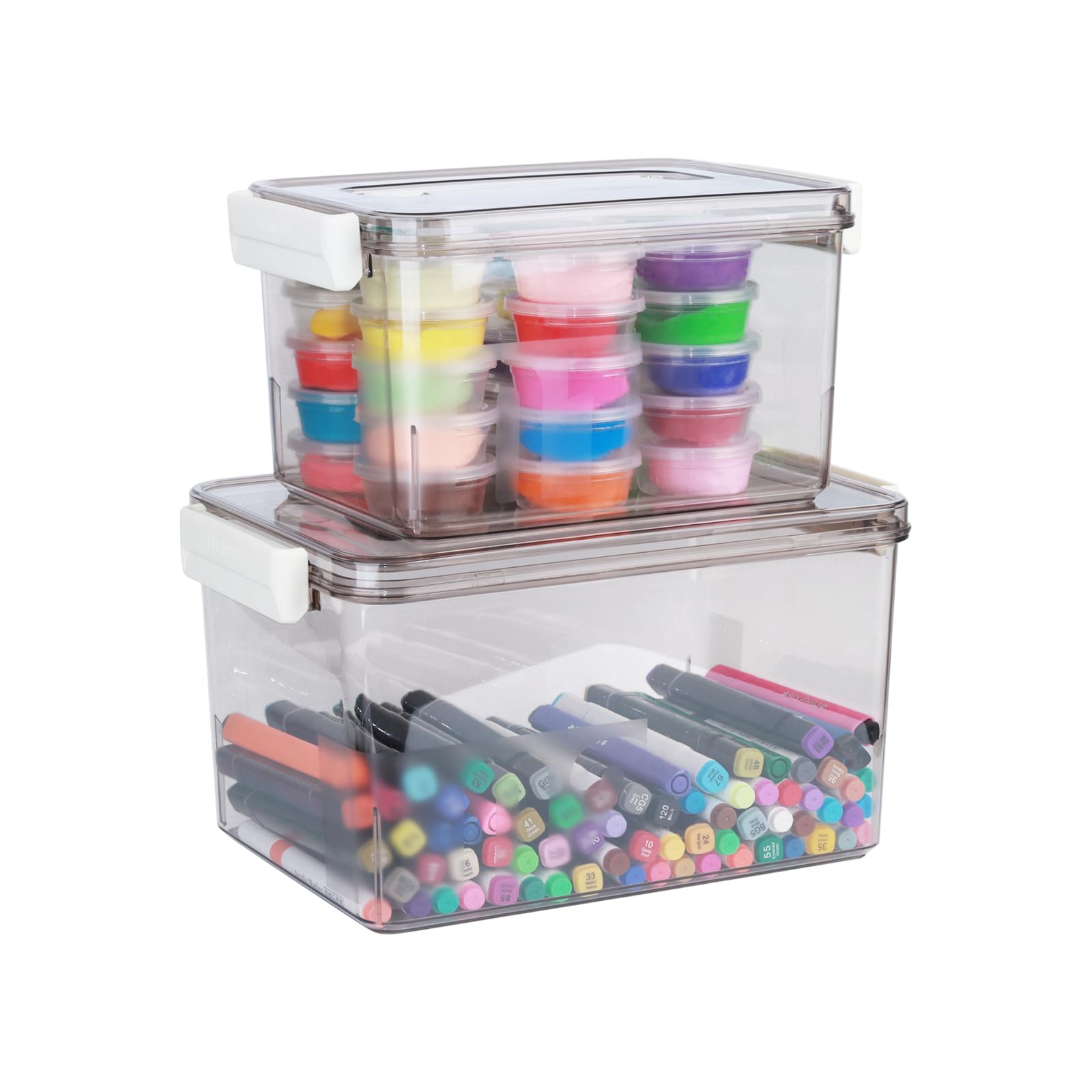 Storage Bins with Latching Lids, Clear Storage Box with Handle Stackable Storage Containers PET Craft Organizer with Lid for Home, Office or Travel Storage - Transparent-Tawny