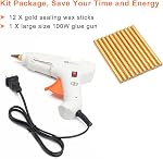 Luxiv Sealing Wax Sticks 12P with Glue Gun, 5.4" Sealing Wax Sticks 10Mm Fire Manuscript Glue Gun Wax Seal Stamp for Wedding Invitations, Envelopes Sealing, Pac 5.4 X 0.4In Gold