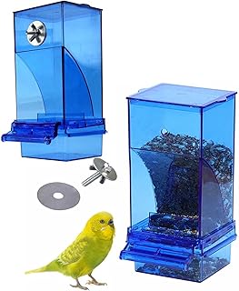 Kathson No-Mess Bird Cage Feeder Automatic Parrot Feeders Seeds Container Acrylic Finch Foraging Feeders Parakeet Food Dispenser Cage Accessories for Small Birds Canary Budgie Lovebirds