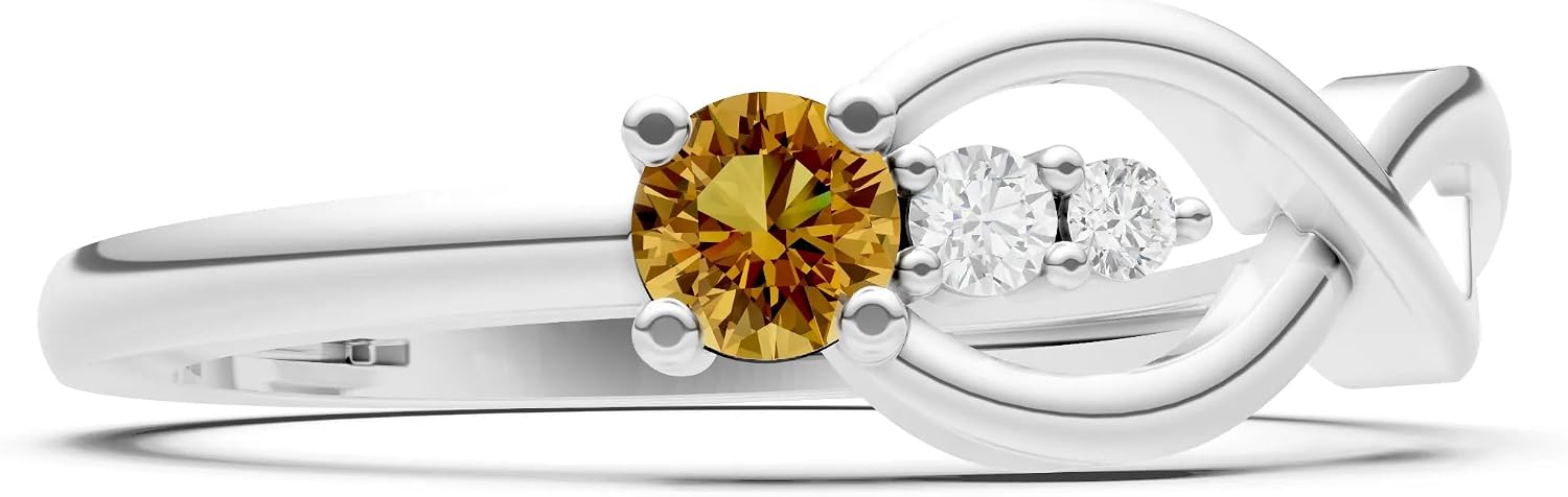 PEORA Round Cut Citrine Stackable Band Available in Solid 10K, 14K or 18K Ring – White, Yellow or Rose Gold