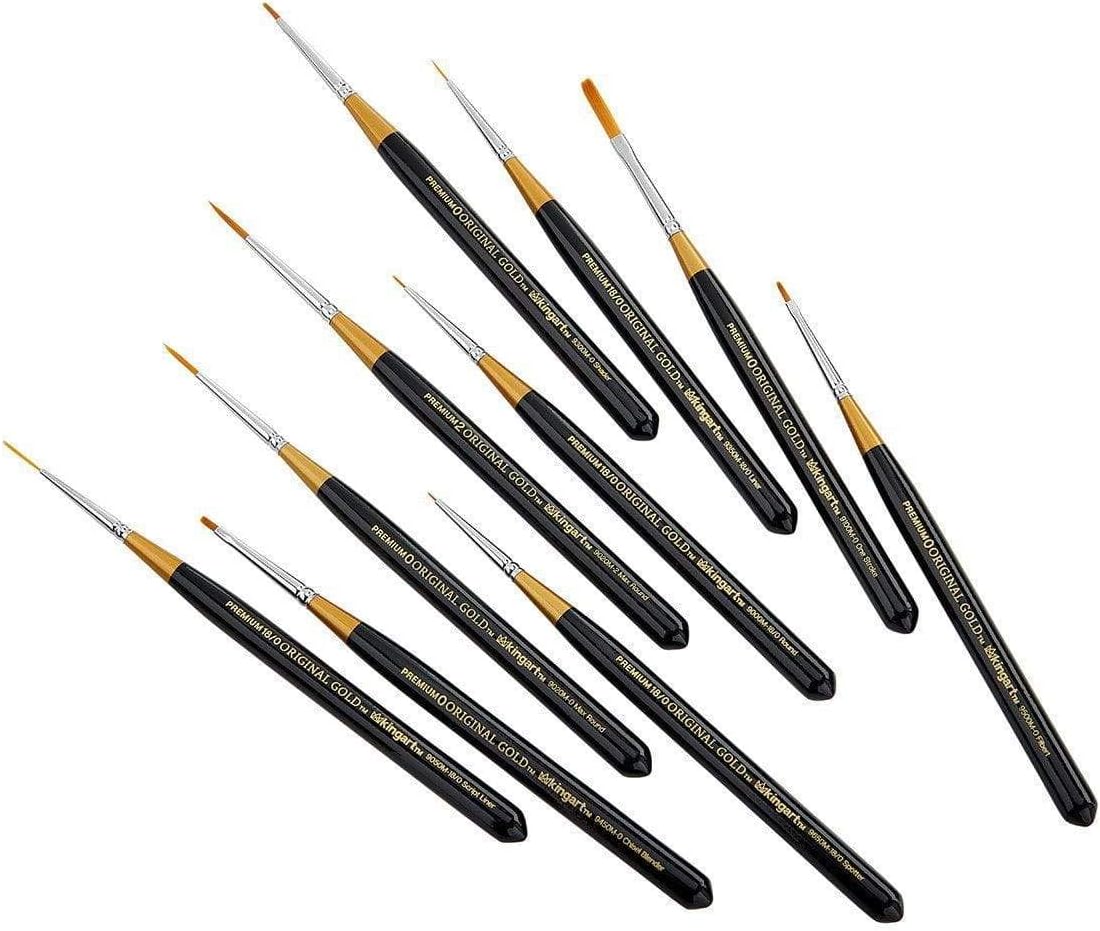 KINGART Original Gold Miniature Detail Series, Comfort Handle, Premium Golden Taklon, Multimedia Artist Brushes, Set of 10, Acrylic Handle, for Oil, Acrylic, Watercolor, and Gouache Paints