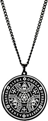 Supernatural Enochian Magic Talisman Pendant AGLA Hexagram, Pentagram, Triangles & Concentric Circles, Titanium Steel Necklace
