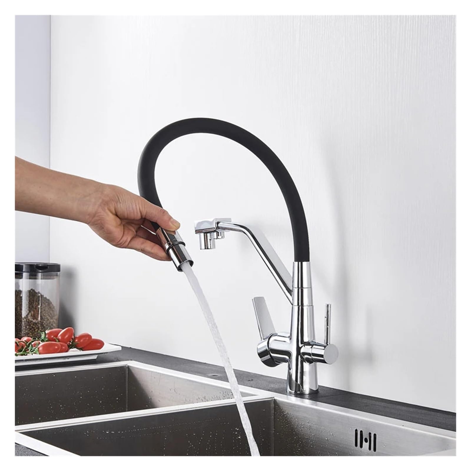 1PCS Filtration Küchenarmatur Reinigung Küchenarmatur 360 Grad drehbarer Wasserfiltrationshahn Küche Dreiwege-Warm- und Kaltmisch-Spülbeckenhahn (Color : Brushed Grey A)