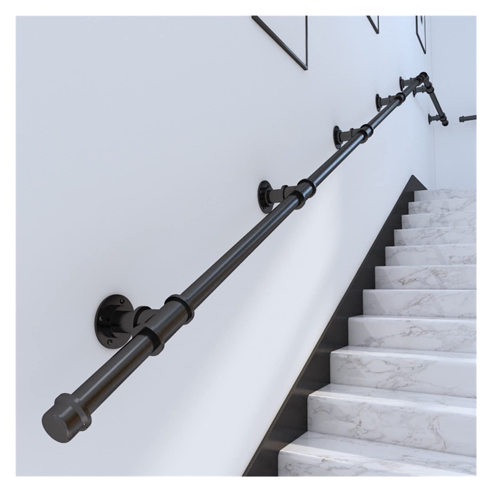 Meiiron Black Staircase Handrail, Segmented Installation, Wall Mount Industrial Loft Round Iron Pipe Banister Metal Grab Bar Hand Railing Indoor Hand Rail - 1Ft-20Ft (Color : Size : 120Cm(3.9Ft))