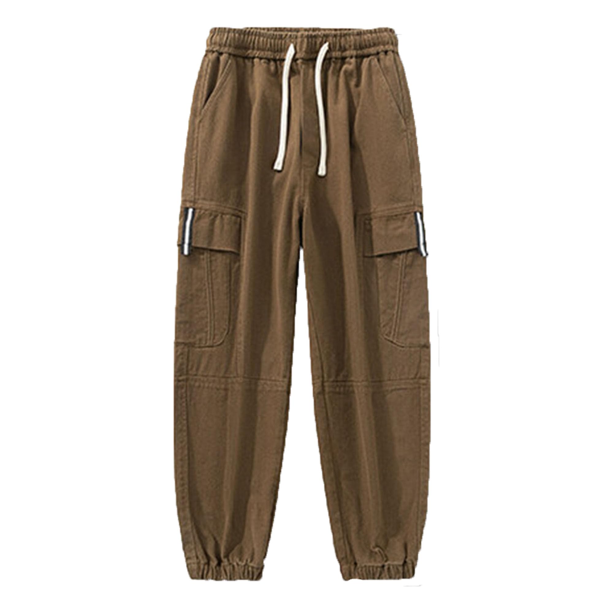 JEKE-DG Men's Loose Mid-Waist Cargo Pants Cotton Tether Multi-Pocket Overalls Trousers Casual Joggers Pants (8X-Large,Coffee Color)