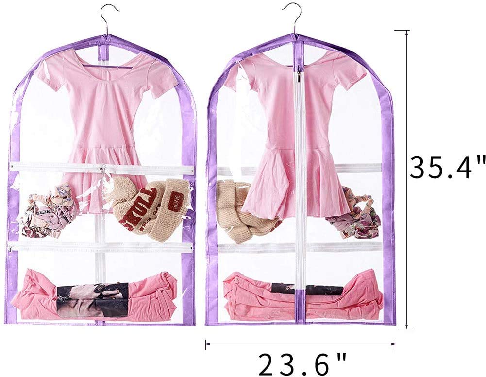 Waterproof Hanging Garment Bag,Garment Bags for Hanging Clothes,Clear Kids Dance Costume Garment Bag for Sports,Skating,Theatre,Beauty Pageants
