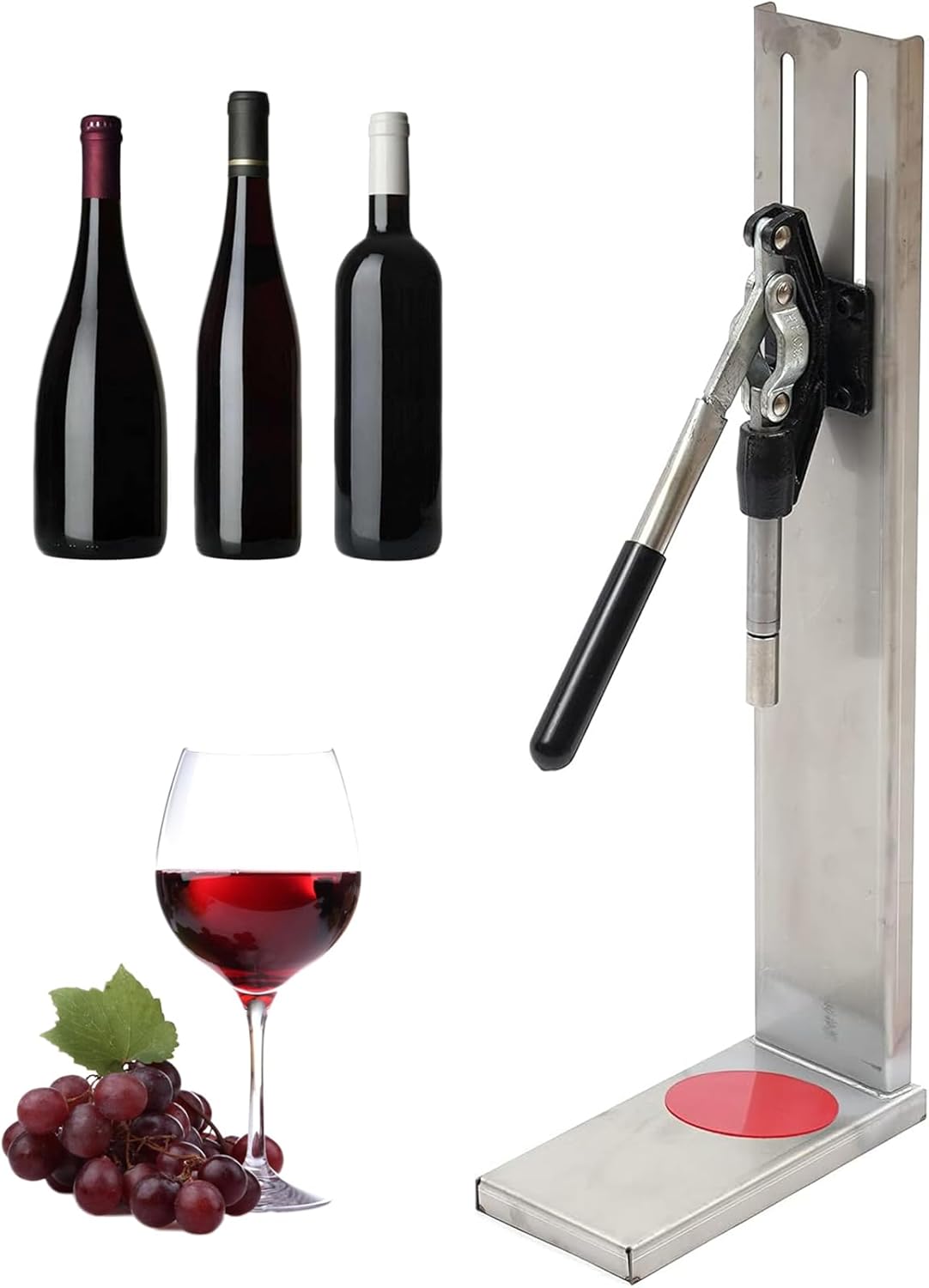 Stainless Steel Manual Pressure Corker, Wine Bottle Corking Machine with 2 Stainless Steel Heads, Adjustable Height, Corking Range Diameter 20-22mm, Height 30-44mm f