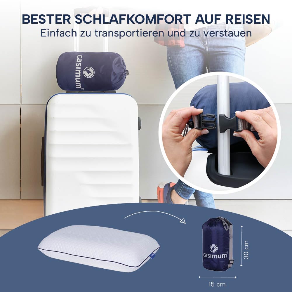 Reisekissen Memory Foam, kleines ergonomisches Reise Nackenkissen 40x25x10 | Kleines Kopfkissen für Reisen im Flugzeug, Auto, Zug, Hotel & Camping, Reisekissen Nackenstütze, aufrollbar, orthopädisch