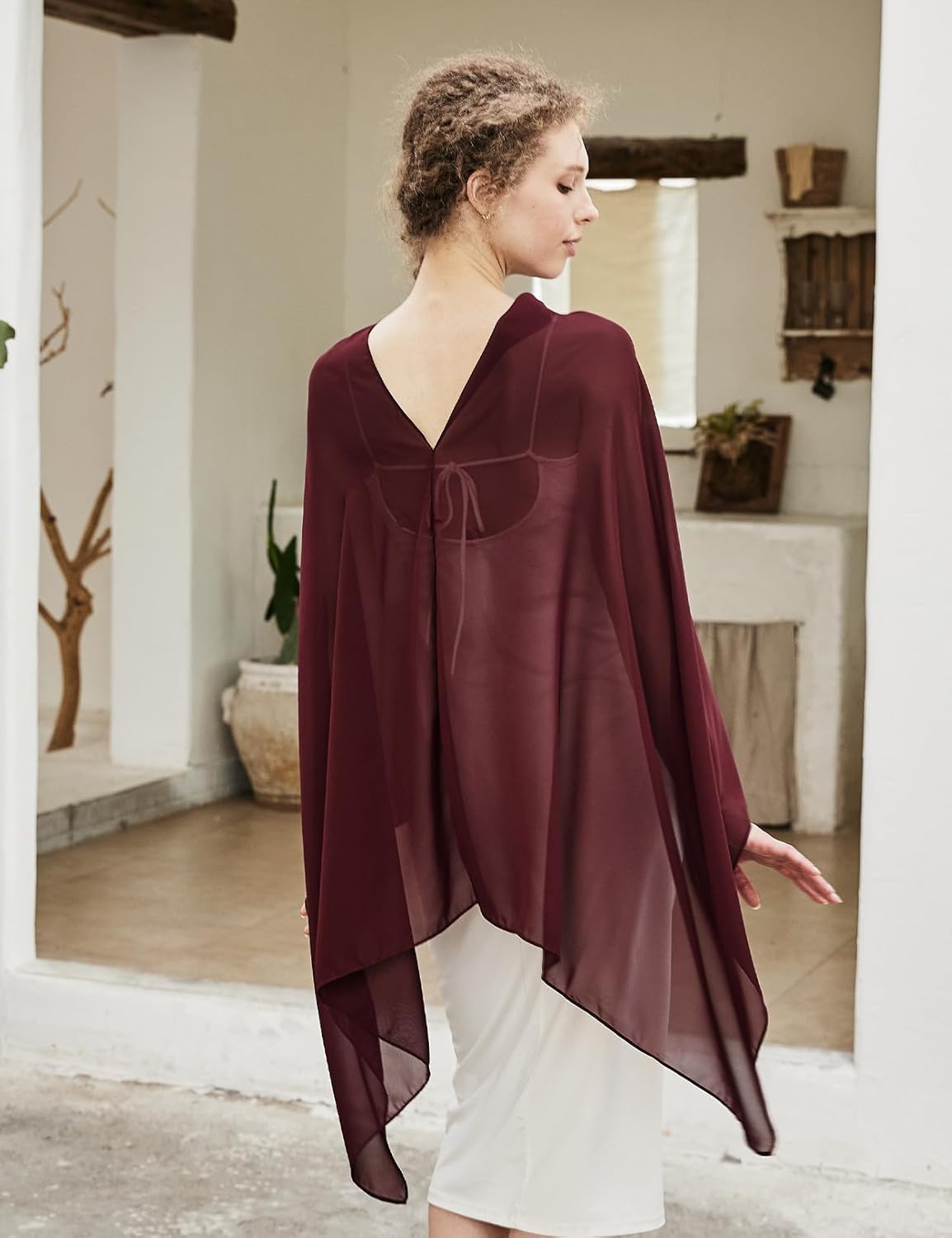 Chiffon Cape Shawl Wrap Scarf 3 Ways to Wear Elegant Sheer Capelet for Evening Dresses Weddings Parties - Image 4