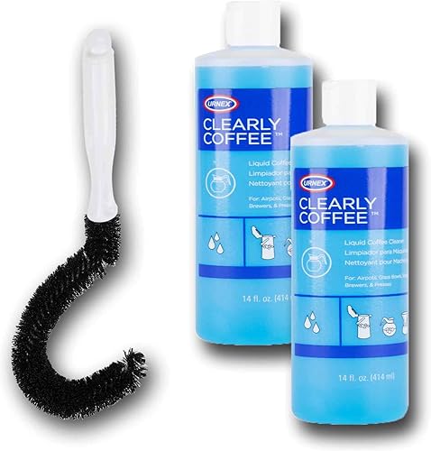 Urnex Clearly Coffee Pot Cleaner, French Press Liquid Cleaner for Brewers Glass Bowls and Thermal Servers Removes Coffee Oils (2 x14 Ounce) and