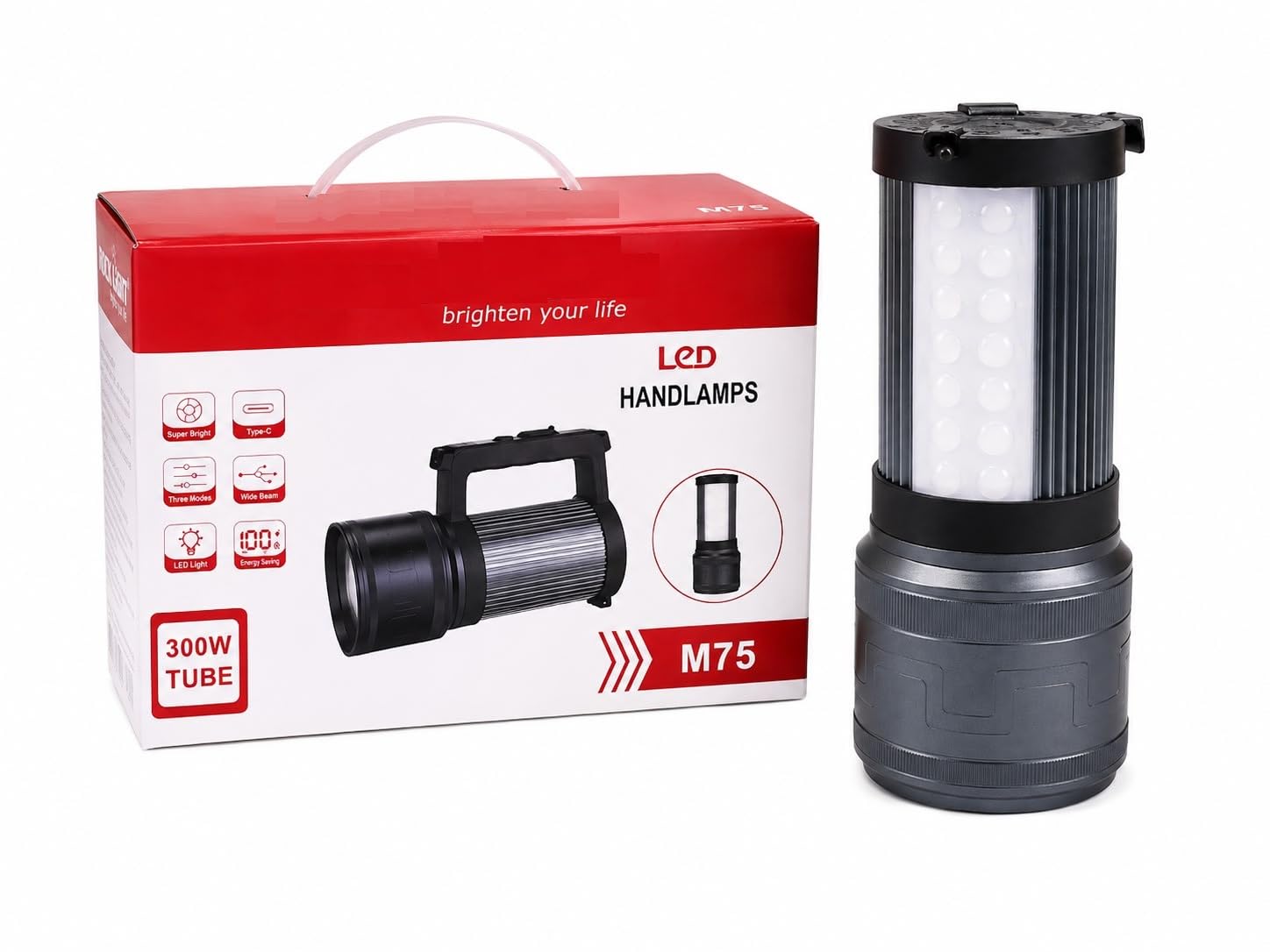 RL-M75 300W Rechargeable LED Handlamp Torch with Zoom Focus & Side Light, High Power Long Range Flashlight for Camping, Trekking, Security etc.-image-29