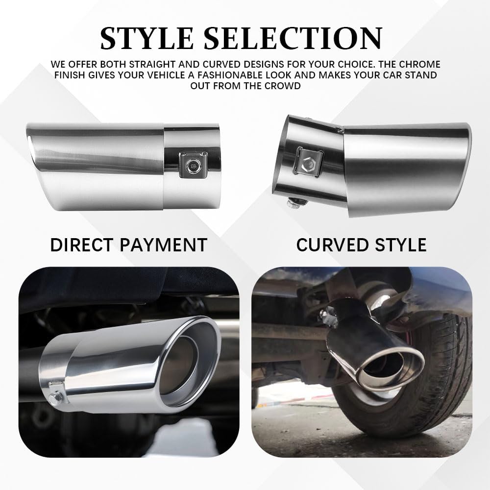 Stainless Steel Car Exhaust Tip, Muffler Exhaust, Adjustable Car Decoration Chrome-Plated Finish Exhaust Tailpipe Tip, Automotive Tail Throat Tail Pipe for Most Cars (Straight, Style 1)